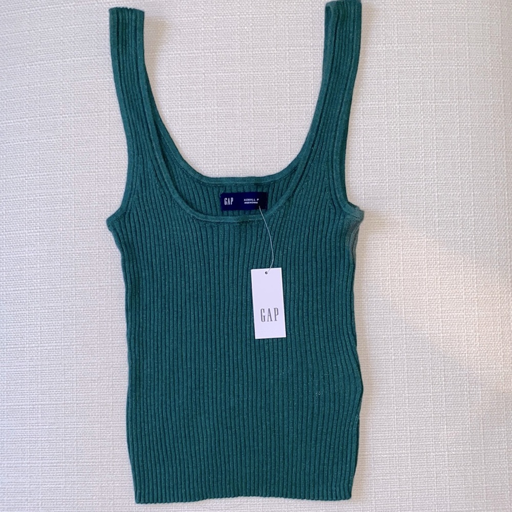 NWT Gap Skinny Rib Sweater Tank Top June Bug Green size XSP XS petite